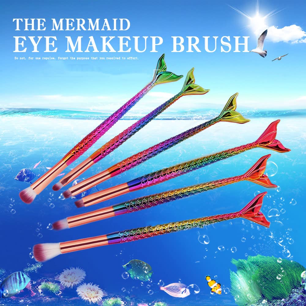 6 Pcs Set 3d Mermaid Makeup Brush Cosmetic Brushes Eyeshadow Eyeliner Blush Brushes Tools (Sky Blue&Pink(6pcs Set))