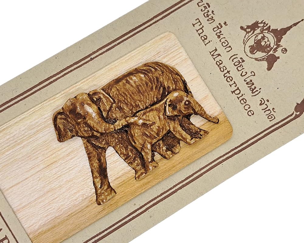 WitnyStore Carved Wooden Bookmark 7" Long Elephant Mom Caress Baby Horizontal - Unique Design Handmade Bookmarks Craft Accessories Decorative Collectibles Thailand Souvenirs Gifts Readers Book Lovers