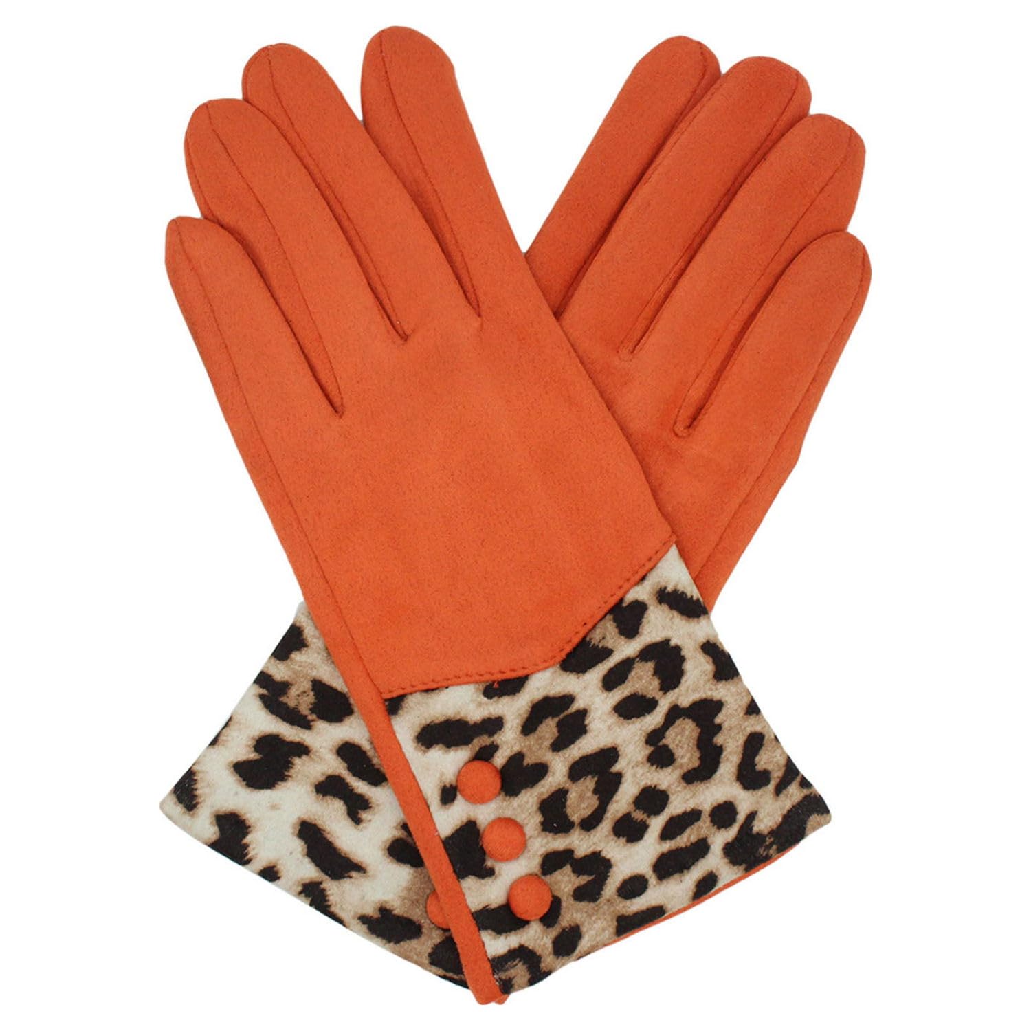A2zukfashion Women's Orange New Warm Soft Cosy Thick Fleece Winter Leopard Print Thermal Gloves