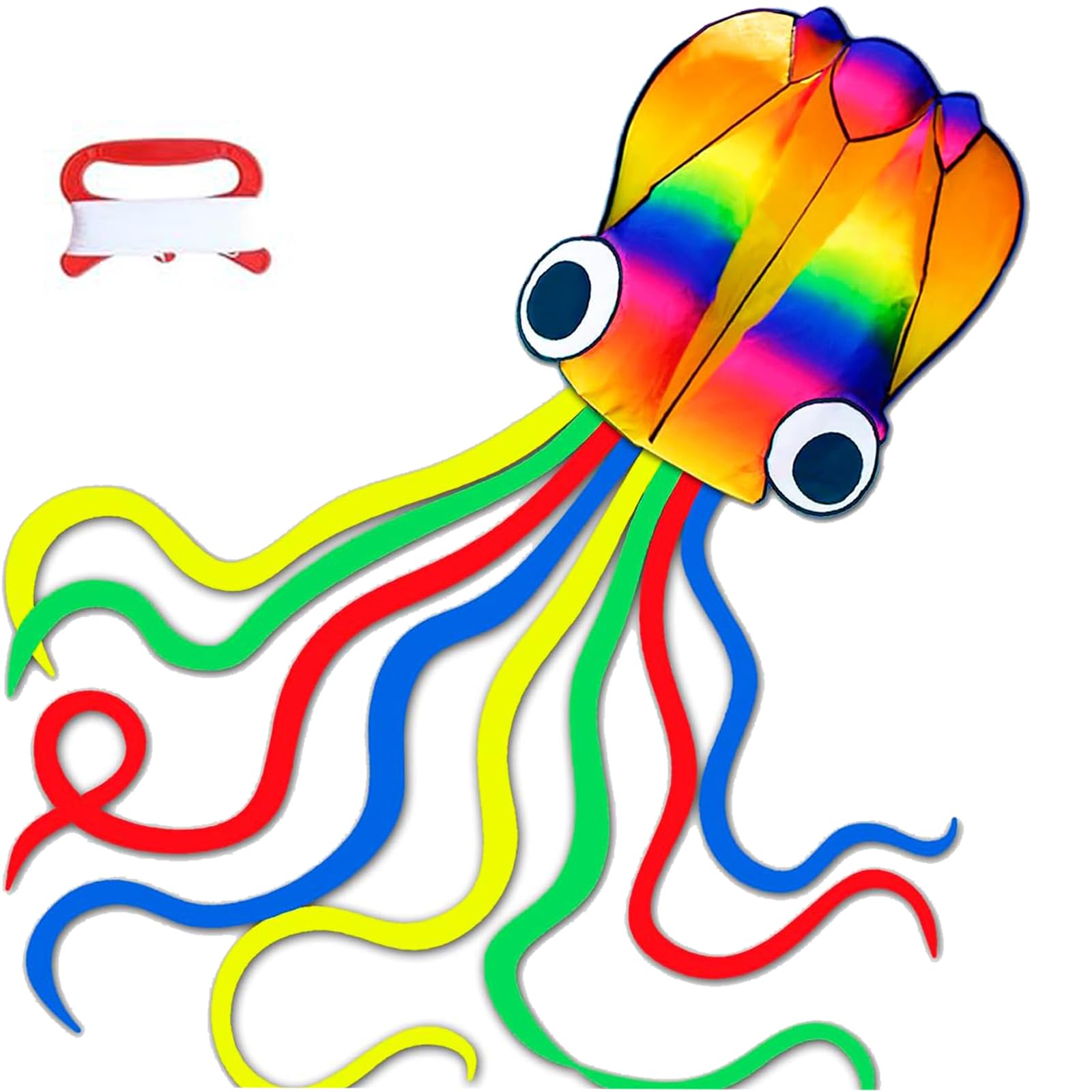 Huge Rainbow Soft Octopus Kite with Long Tail, Large Kite with 100 Meters Flying String Long Colorful Octopus Kites Park Flying Toy, Great Gift to Boys Girls for Kids Adults Outdoor Activities