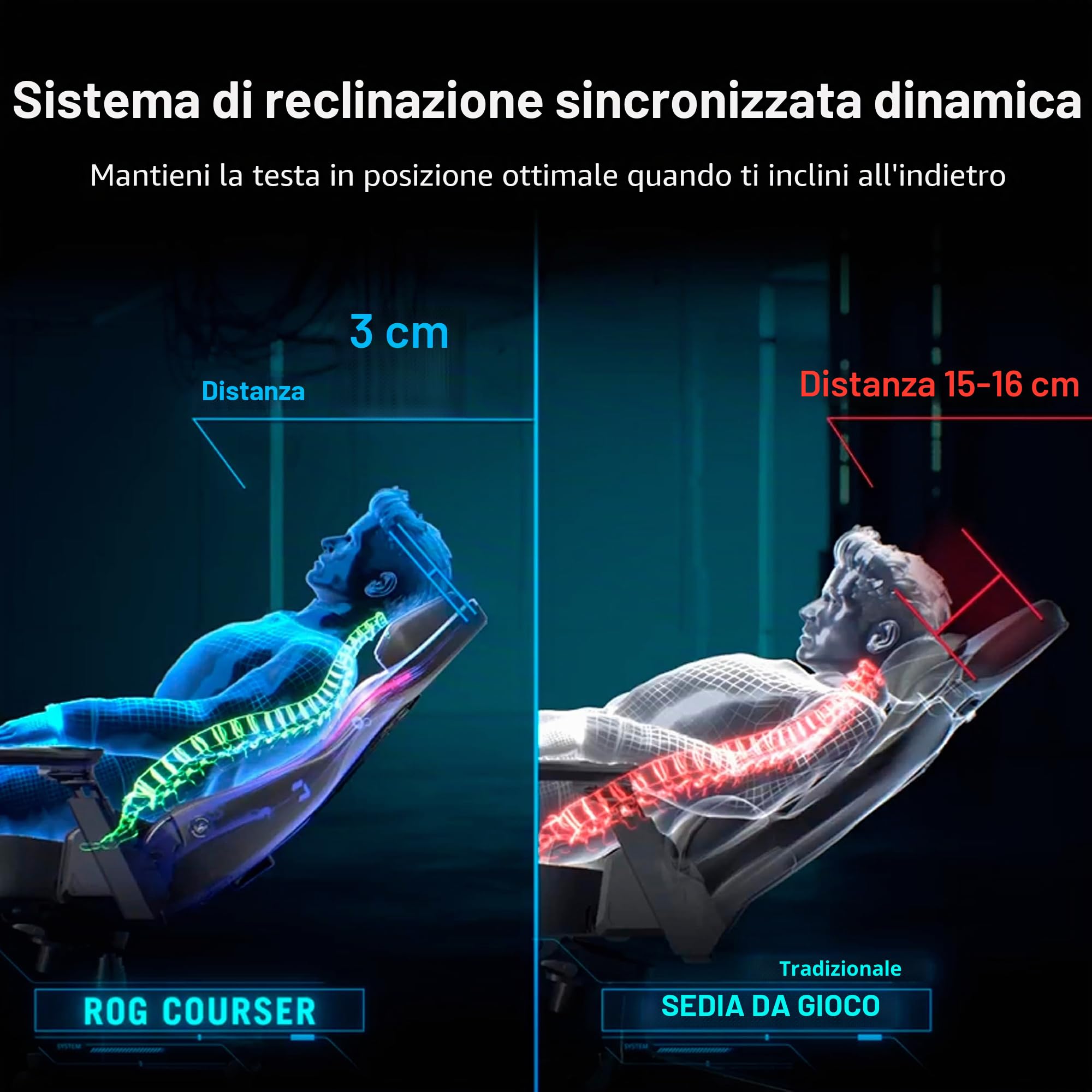 ASUS ROG COURSER, Sedia Gaming Ergonomica, Supporto Lombare, Nera | Braccioli 4D Girevoli, Poggiatesta Magnetico, Ampia Seduta da 55cm, Illuminazione RGB, Peso Massimo Supportato 136kg