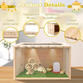 Chicken Brooder Box, Large Wooden Brooder Box for Chicks, Chick Brooder Baby Chicken Supplies, Animal Playpen with Top for Chickens, Ducks, Quails, Hamsters (15.7''*11.8''*11.8'')