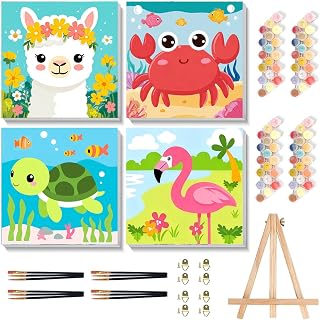 Malen nach Zahlen Tiere, 4er-Set 20x20cm