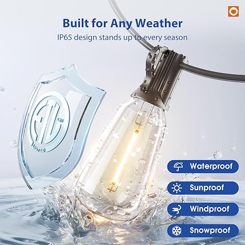 Miniatura 3 de addlon 100FT(50FT*2) LED Outdoor String Lights with Remote Waterproof Patio Lights with Shatterproof ST38 Replaceable Bulbs, Dimmable Outside