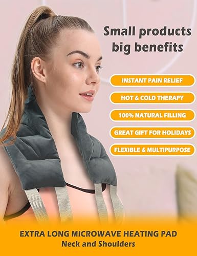 Miniatura 5 de Almohadilla térmica larga para el cuello para microondas de 33.5 x 5.9 pulgadas, almohadillas térmicas aptas para microondas para el cuello,