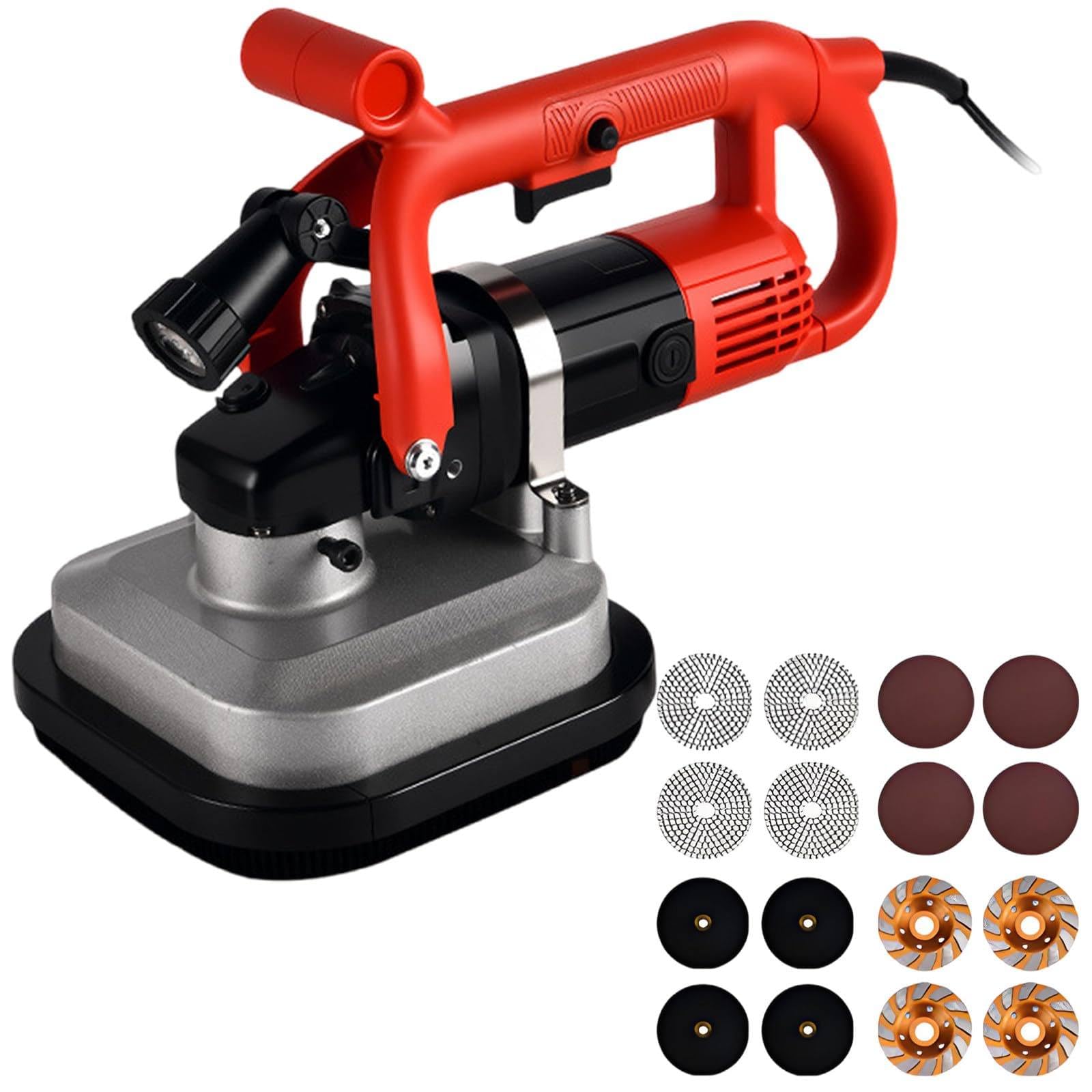 Amoladora y pulidora de suelo, 3600 W, 6 velocidades ajustables, cabezal de 4 ejes, con mango auxiliar y rueda de diamante, ideal para hormigón y mármol
