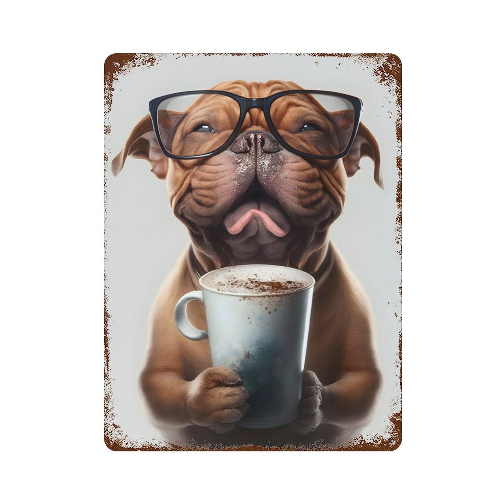 Garage Style Cute Dog And Espresso Aged Metal Wall Plaque 15.7"x11.8", Vintage Wall Decor for Bar And Workshop