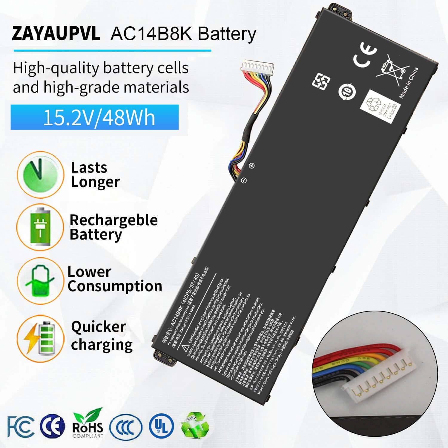 AC14B8K 4ICP5/57/80 Battery for Acer ASPIRE 5 A515-51 V3-372T R5-571T R7-371 ES1-511 ES1-512 ES1-531 ES1-711-P1UV Nitro 5 AN515-51 Spin SP111-31 Chromebook CB3-531 CB3-531-C4A5 CB5-571 Swift 3 SF314