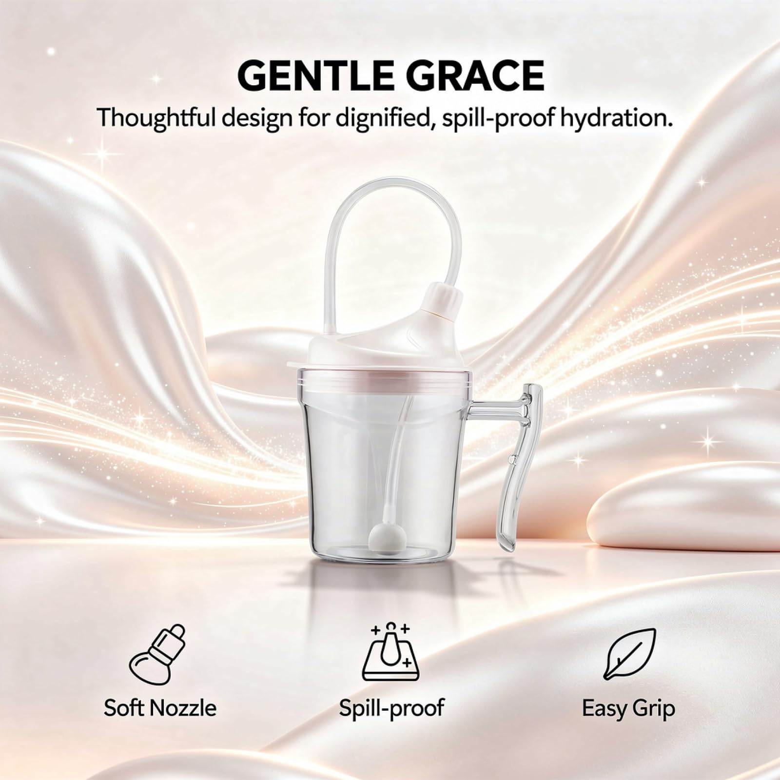 Generisch Auslaufsichere Trinkbecher für Erwachsene, 350 mL, mit Flusskontrolle, weicher Düse, Kugelgewicht und 30 cm Strohhalmen, 90 Grad drehbar, zum Trinken im Liegen, für Senioren