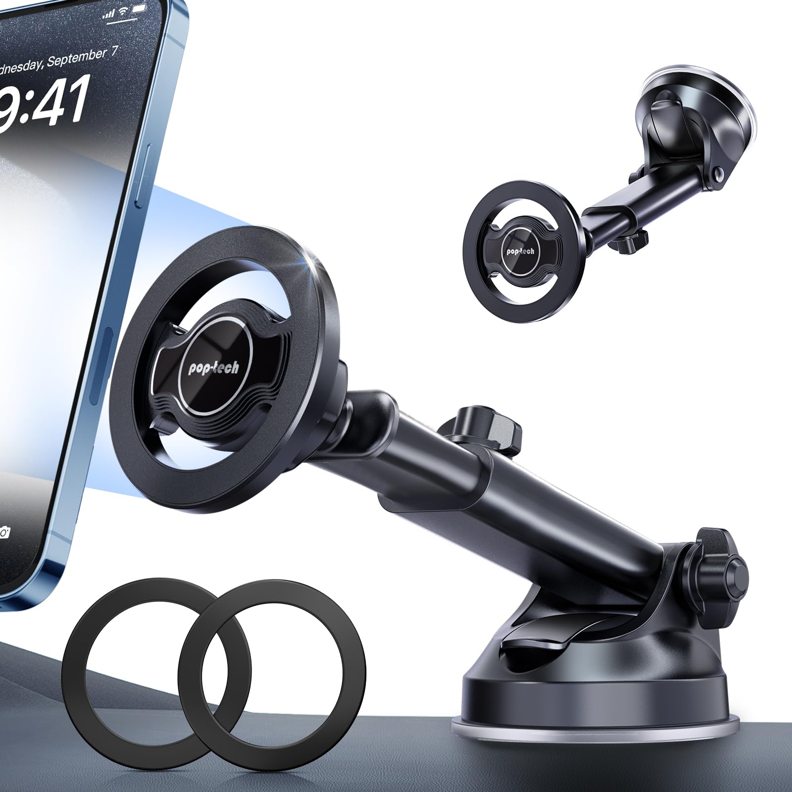 pop-tech for Magsafe Car Mount Windshield Ultra Magnetic Phone Holder for Car Dashboard Adjustable Military Suction Cup Phone