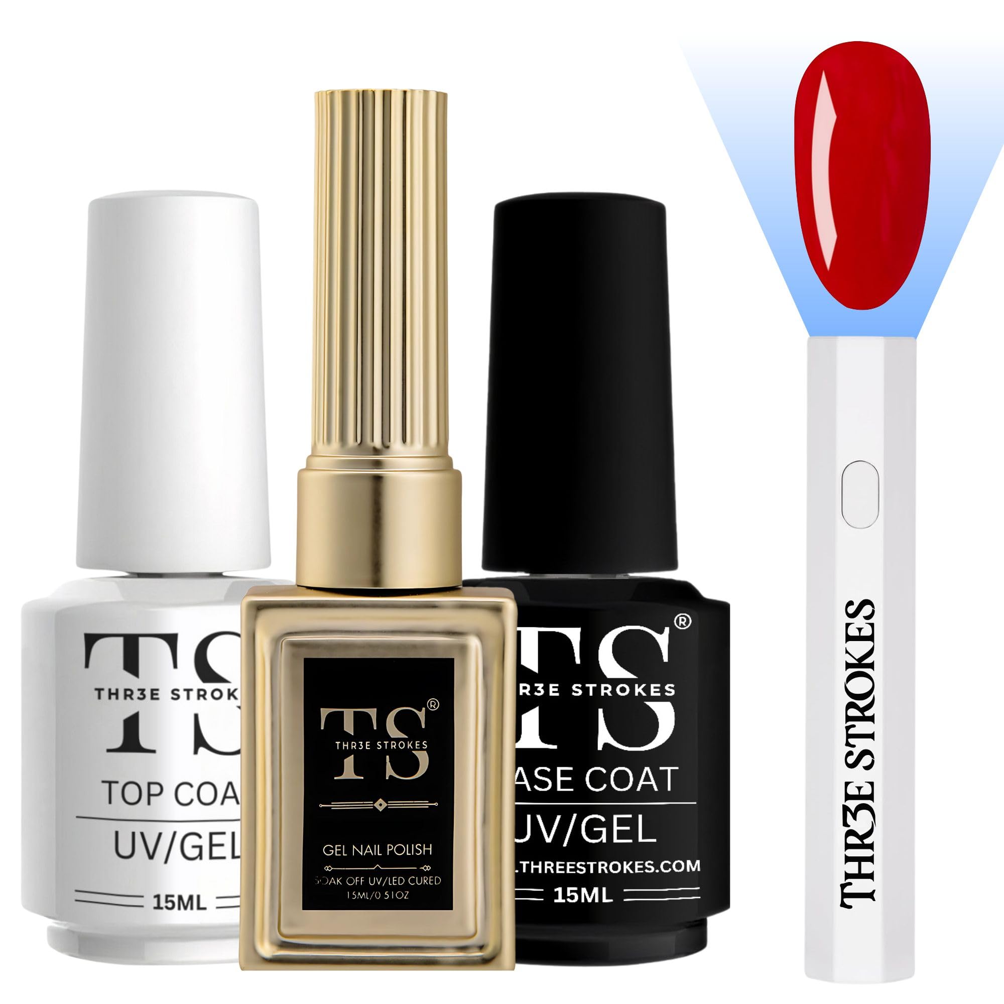 THR3E STROKES Professional UV Gel Nail Polish Hema-Free 3Pcs 15ml Red Gel Polish No.45, Top Coat, Base Coat, UV Nail Dryer, Lasts Upto 28 Days, Super Glossy Finish, Non-Chipping, Non-Smudging, Quick Drying Nail Polish Manicure Set(CTB45)-image-10
