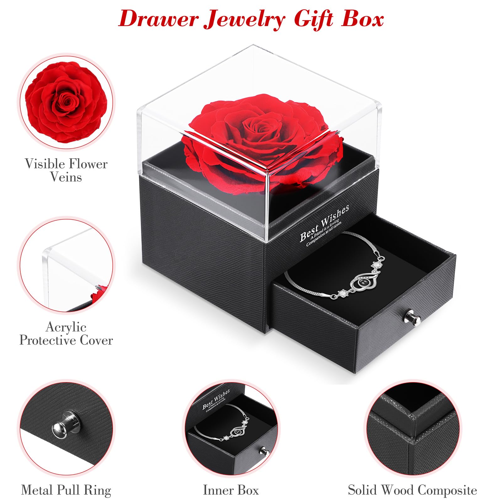 ALLOMN Regali con rose per donne, mamma, fidanzata, eterna vera rosa, scatola regalo con rose infinite, con i Love You, per la festa della mamma, compleanno, San Valentino, anniversario, Natale