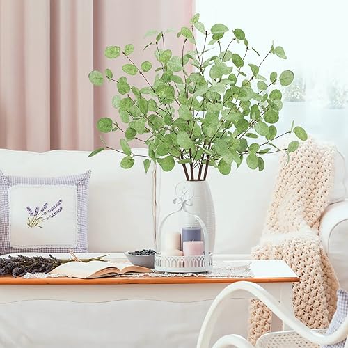Miniatura 7 de Ruidazon 4 tallos de eucalipto artificiales, hojas de eucalipto de otoño de 27.5 pulgadas, tallos de flores de Navidad para el hogar, arreglos