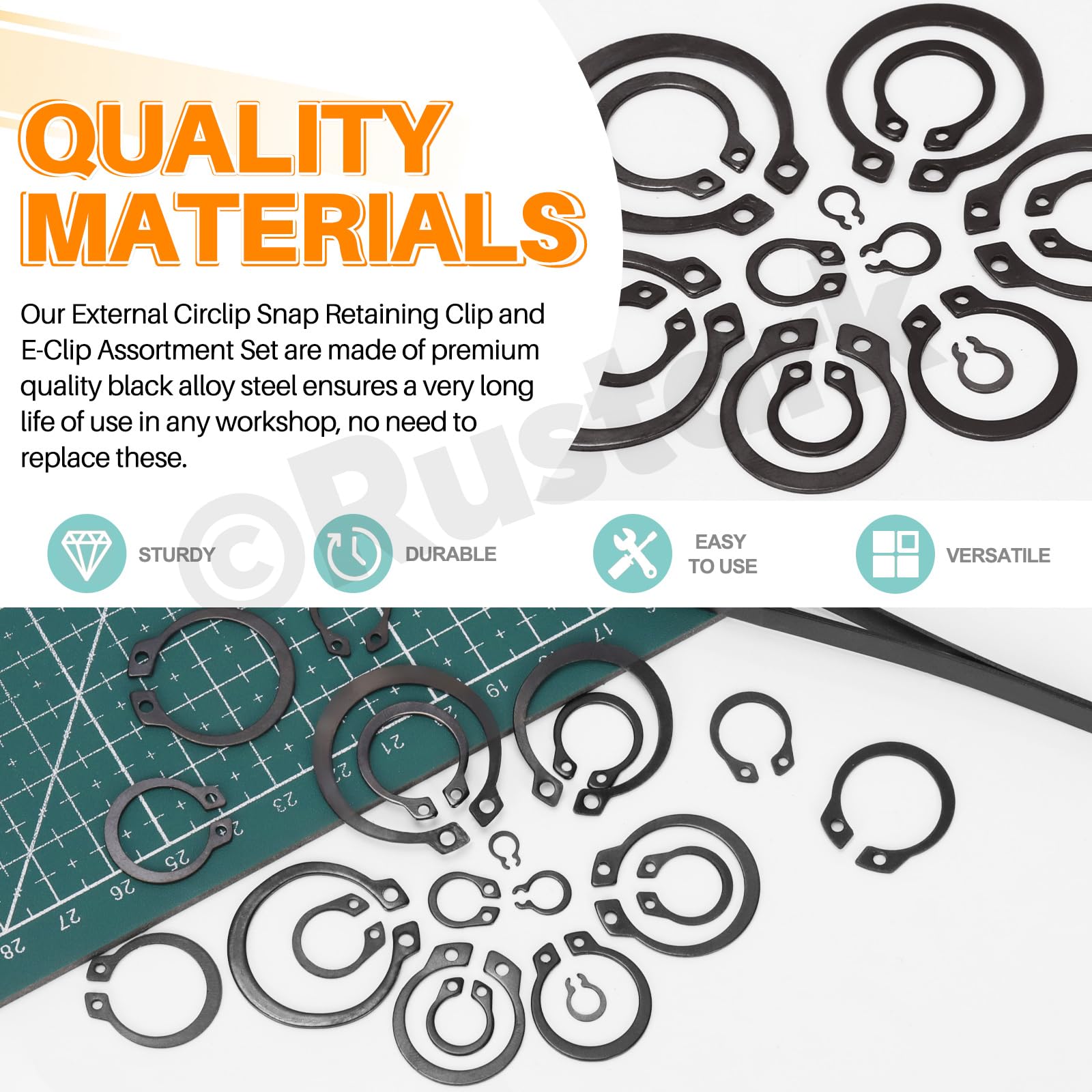 Rustark 266Pcs 21 Sizes Black External Snap Rings Assortment Kit with Tweezers Alloy Steel External Retaining Rings Circlip Snap Retaining Clip Rings C-Clips Snap Ring Set for Axle Shaft Parts - Image 3