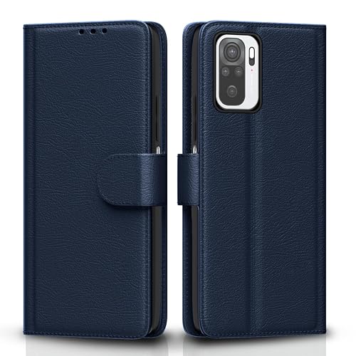 Pikkme Flip Cover Leather Finish | Inside TPU with Card Pockets | Wallet Stand and Shock Proof | Complete Protection Flip Case for Redmi Note 10 / Note 10s / Note 11 SE(Blue)