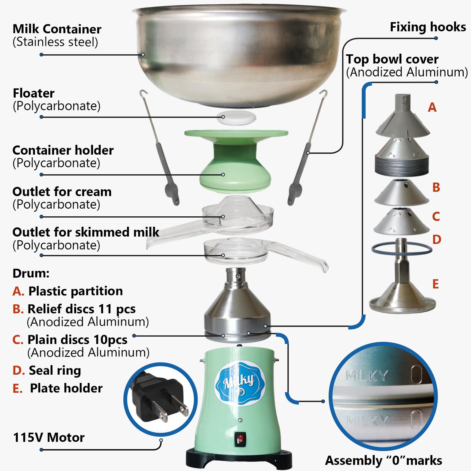 Separador eléctrico de leche en crema  FJ130 EPR (115V) | Adecuado para leche de vaca, cabra, oveja y camello | 34 galones/hora | Fabricado en la UE | Garantía de 2 años 7