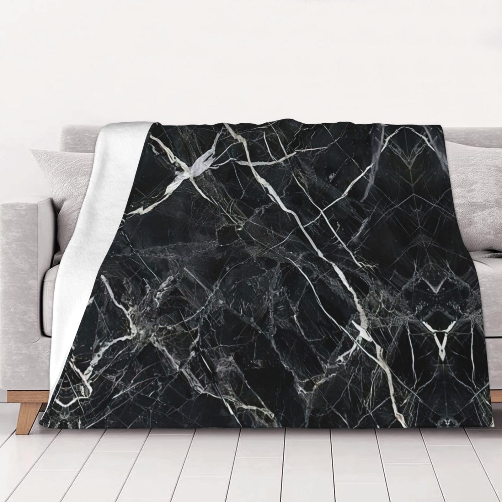 Couverture flanelle marbre noir plaid canapé lit toutes saisons