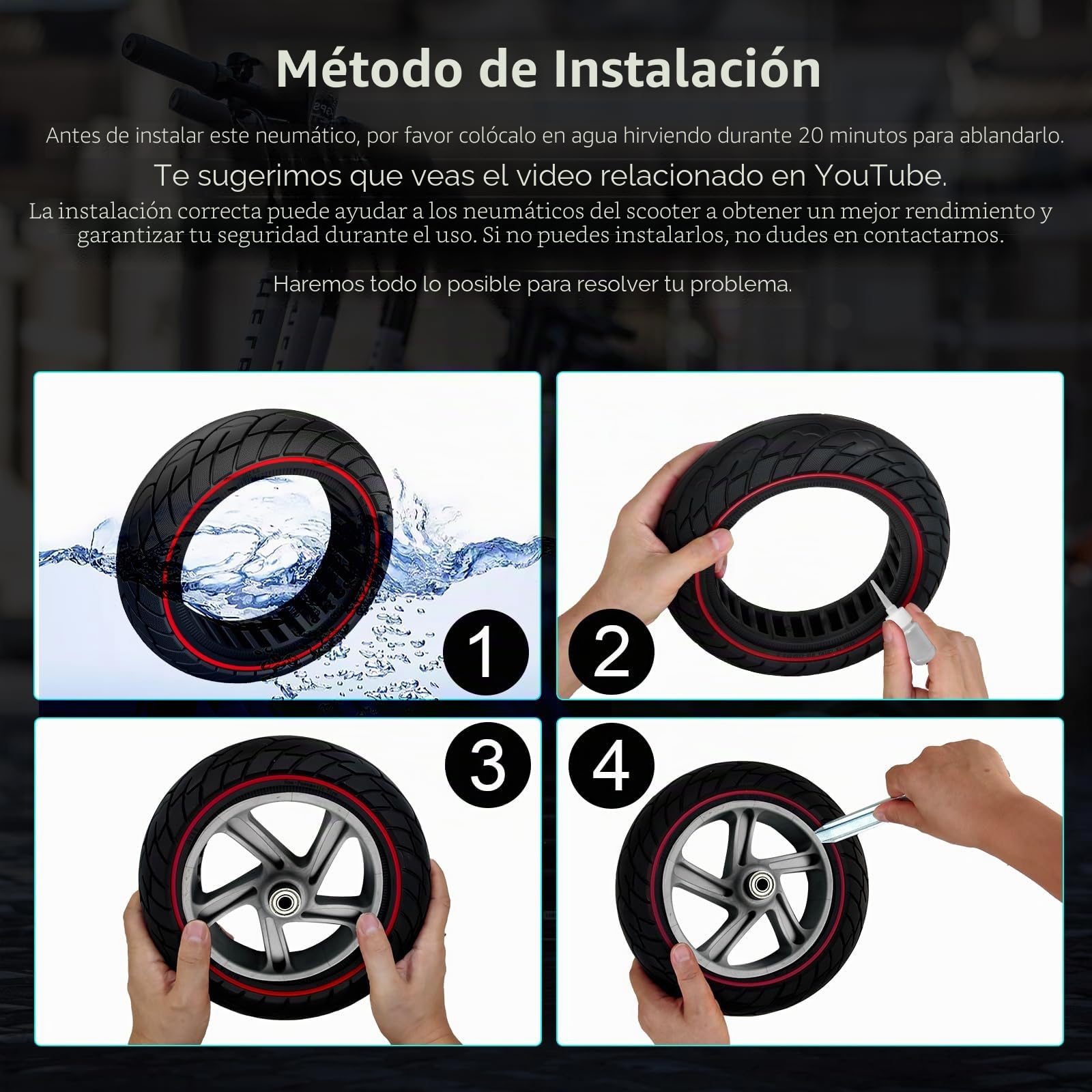 OUXI 10x2.5 Neumático Macizo, 10x2.5" 60/70-6.5 Neumático de Goma de Recambio Para Scooter Ninebot Max G30P G30LP Rueda Delantera y Trasera Neumáticos de Recambio, Resistente a Pinchazos