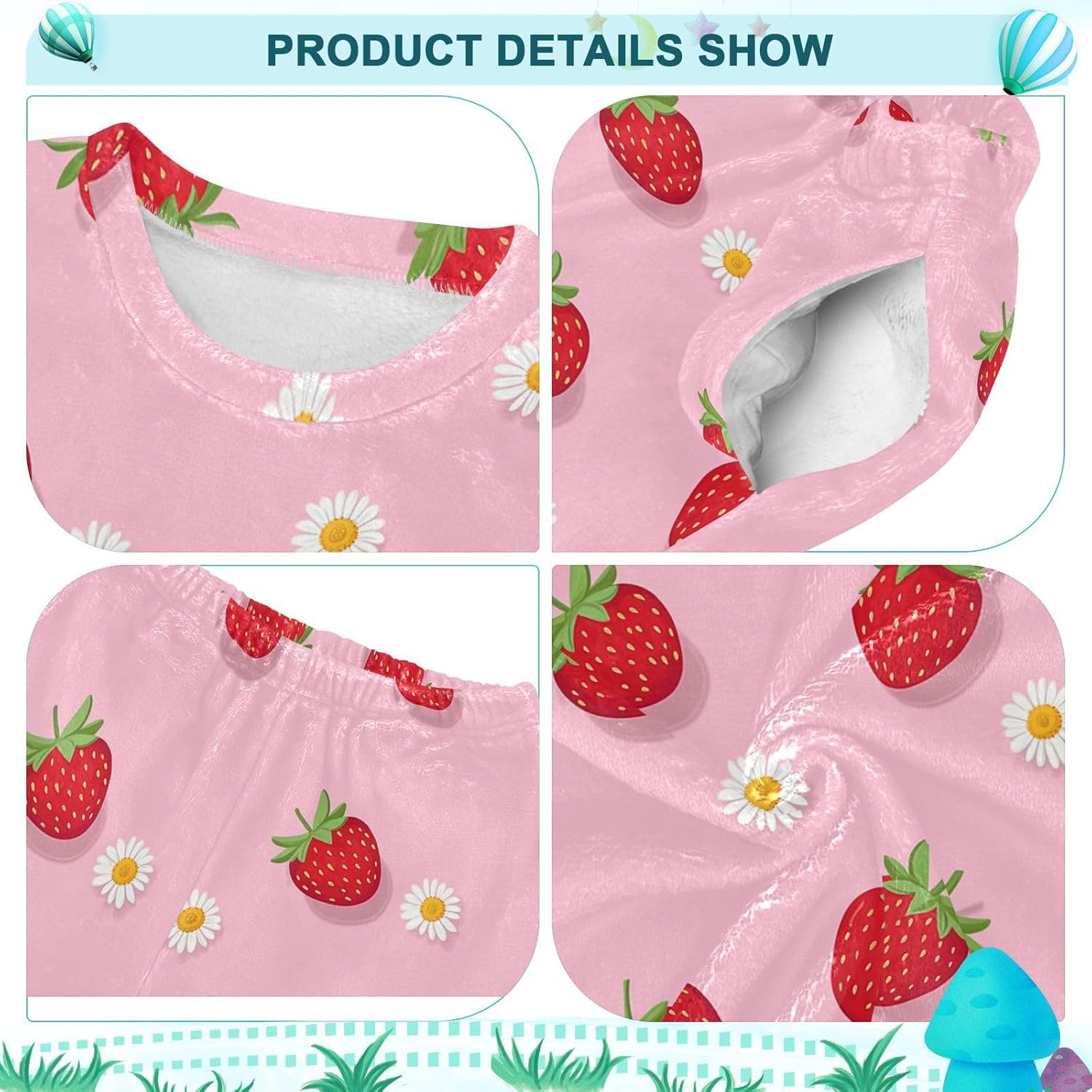 Strawberry Pink Plush Pajama Sets Soft Flannel Fleece Sleepwear