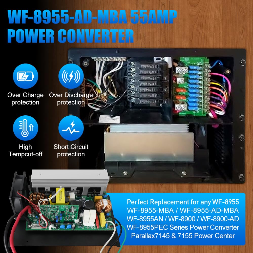 WF-8955an Konwerter zasilania - RV WF-8955-AD-MBA konwerter 55 A z automatycznym rozpoznawaniem akumulatorów kwasowo-ołowiowych i litowych do różnych systemów zasilania przyczepy kempingowej