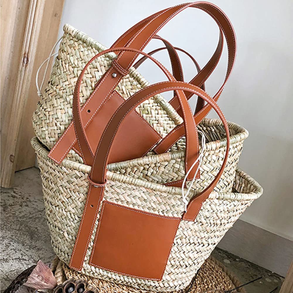 Strohtaschen Damen,Korbtaschen Damen Große Casual Rattan Kapazität Designer Wicker gewebt Frauen Handtaschen Sommer Strand Strohbeutel Dame Reise Großer Korb Geldbörse L1(9mm)