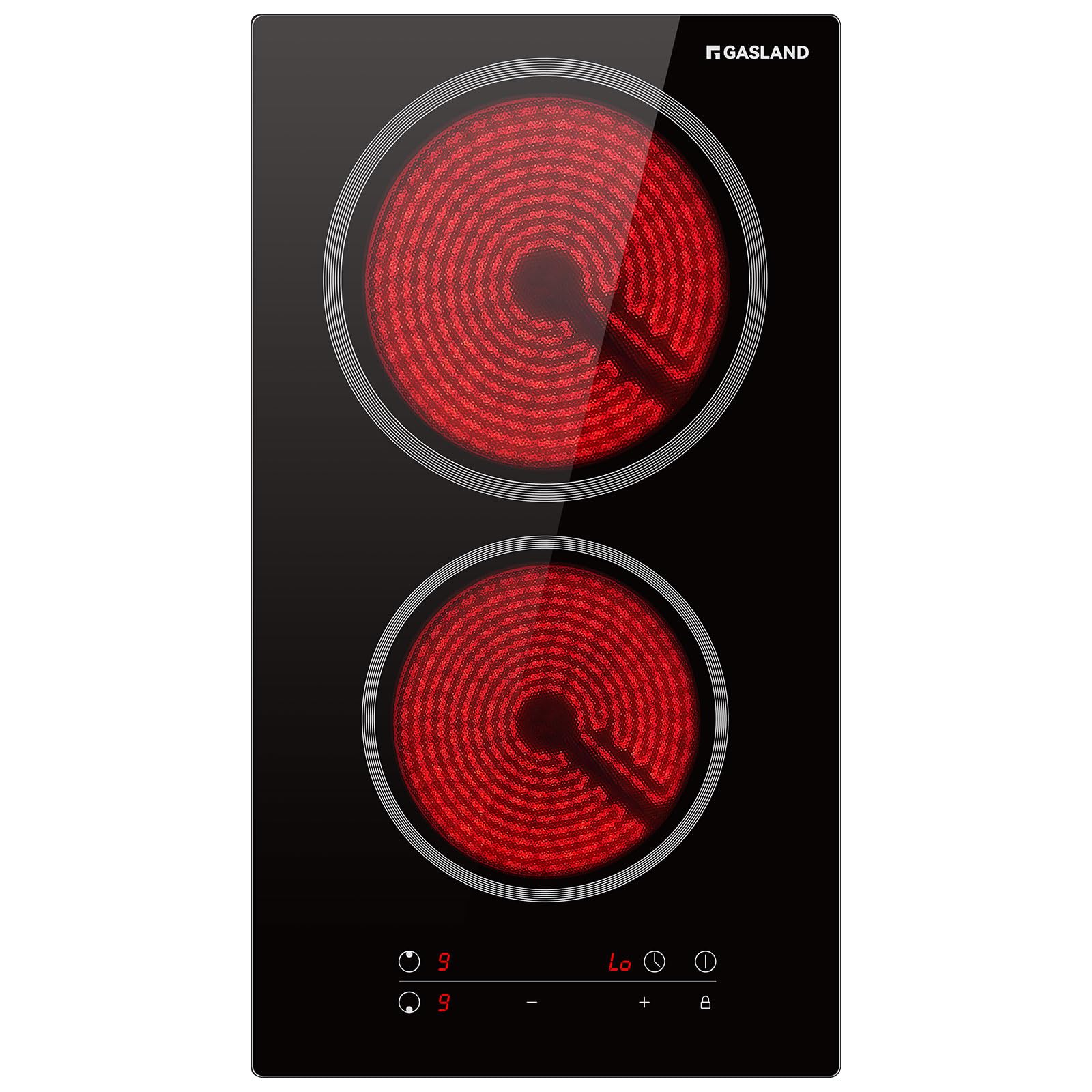 GASLAND CH30BF Integrated Ceramic Hob Cooking Plate, 30 cm Electric Ceramic Plate – 3000 W Plate, 2 Zones, Black, Integrated, Touch Panel, (No Plug)
