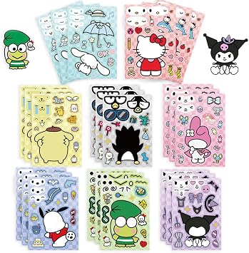 24Pcs Cute Anime Stickers, Mixed & Matched with 8 Designed Cartoon Sticker 3 of Each for Party Decoration, Reward, Decor, Gift Idea