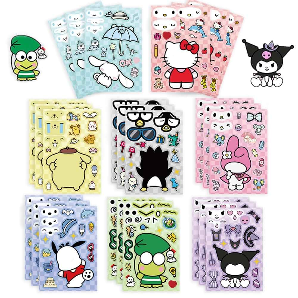 24Pcs Cute Anime Stickers, Mixed & Matched with 8 Designed Cartoon Sticker (3 of Each) for Party Decoration, Reward, Decor, Gift Idea Cartoon