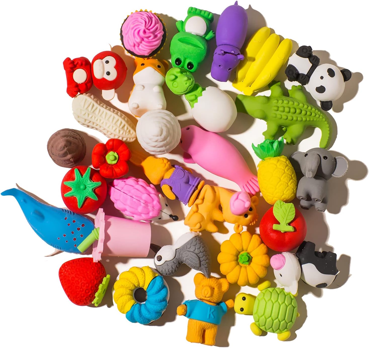 30 Pcs Food Fruit Erasers Mini Puzzle Animal Eraser Toys