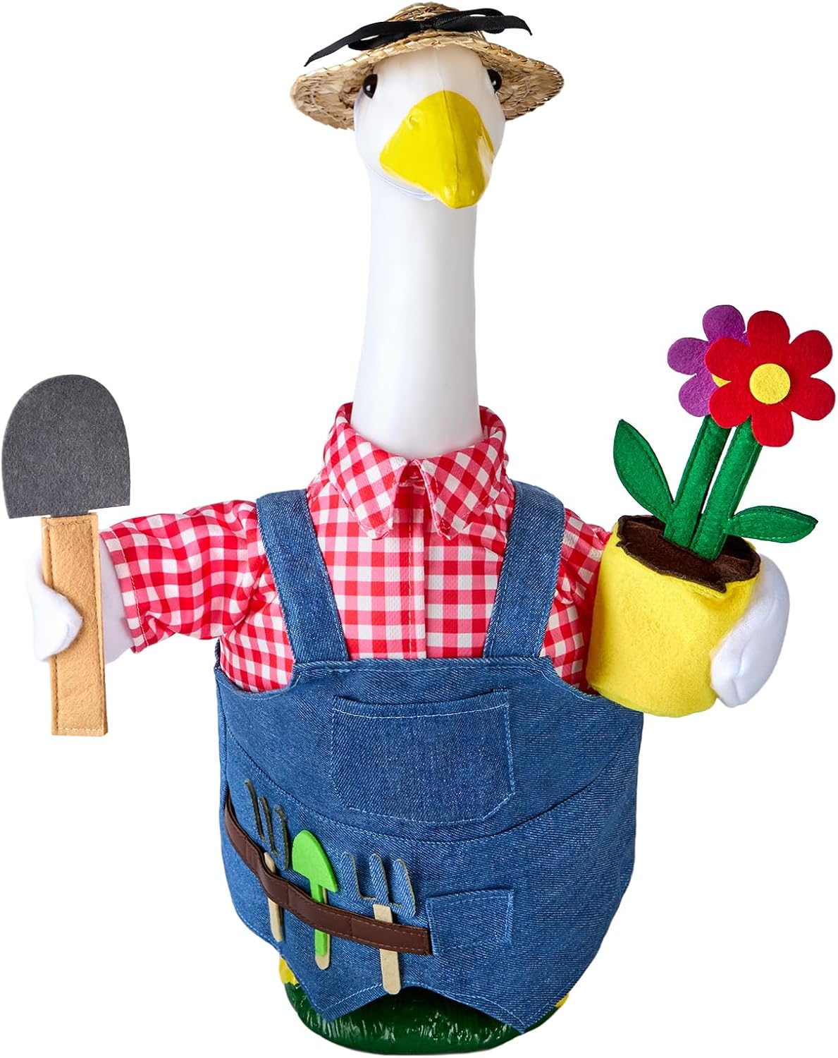 Gardener Porch Goose Outfit for 23 Inch Lawn Goose Statue, Spring Summer Cute Porch Lawn Goose Clothes with Hat Gardening Tools Flower, Patio Garden Yard Decor