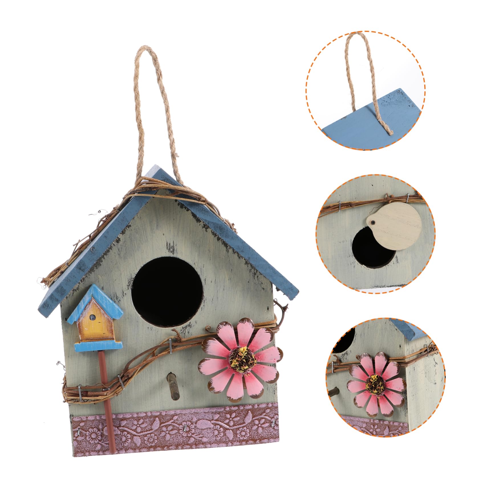 Holz Vogelhaus Wildvogelhaus zum Aufhängen Garten Papageien Futterstelle mit Schutzdach Grün Gartendekoration Vogelbeobachtung Terrassen Nistkasten