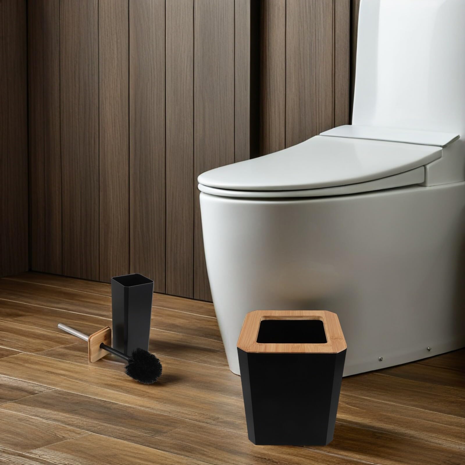 VANZACK Accessori per Bagno in Bambù Dispenser per Sapone Portaspazzolini e Bicchieri per Lavabo Design Moderno e Sostenibile per Uso Domestico o Professionale