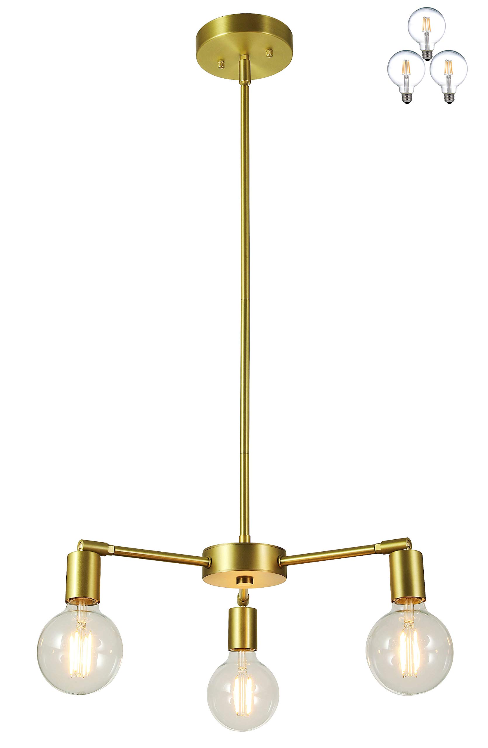 XiNBEi Lighting Sputnik Chandelier 3 Light, Modern Gold Chandelier Pendant Light with LED Bulbs for Dining Room & Kitchen XB-C1211-3-SB-LED