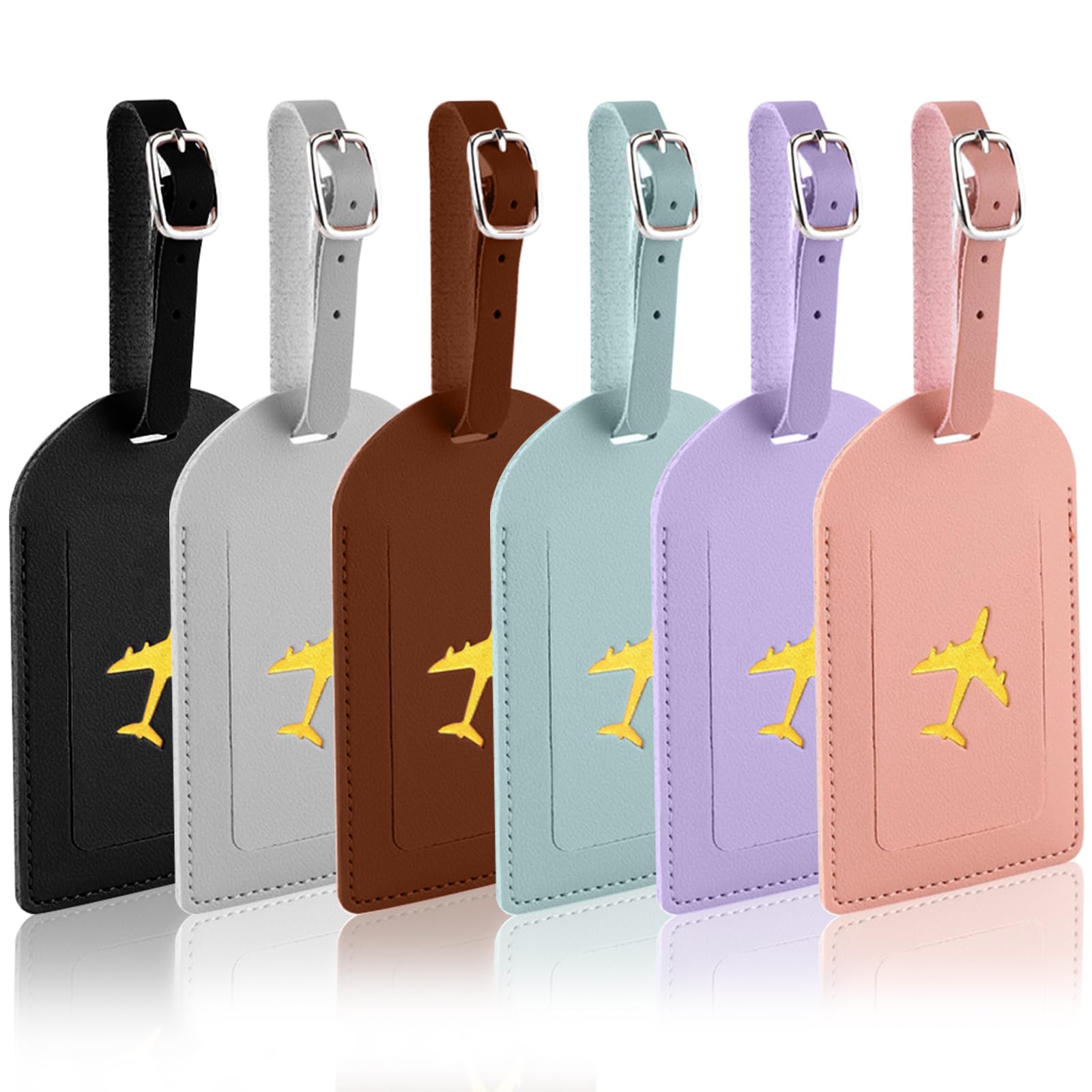 Luggage Tags, 6 Pack Suitcase Tags with Name ID Card, PU Leather Baggage Tags Labels for Baggage Suitcase Privacy Protection, Mixed Colours