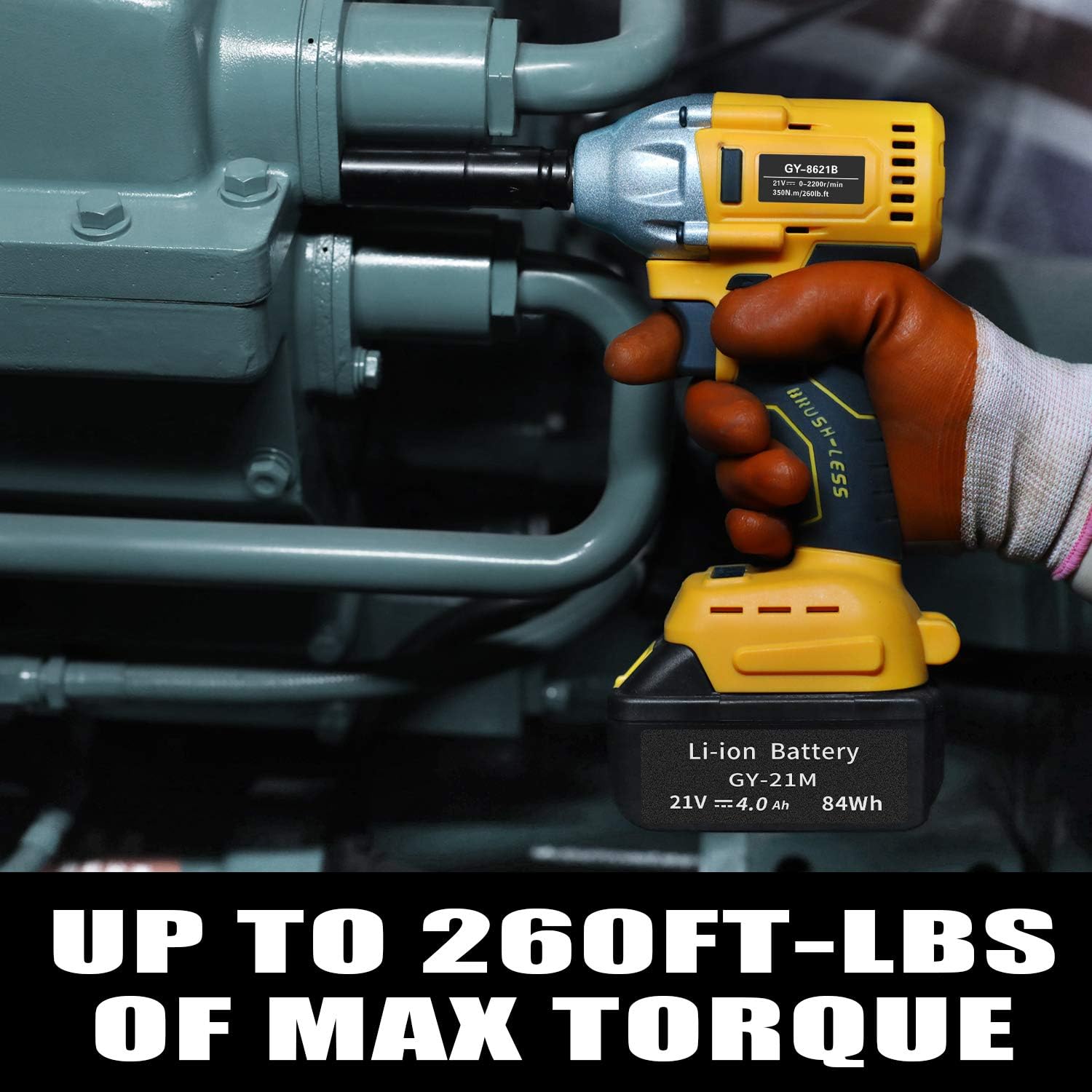 GardenJoy Cordless Power Impact Wrench: 21V Electric Impact Drill with 4.0A Battery Brushless Motor with 1/2"Chuck 260 Ft-lb Max High Torque 4Pc Impact Driver Sockets Fast Charger & Home Tools Kit Set - - 