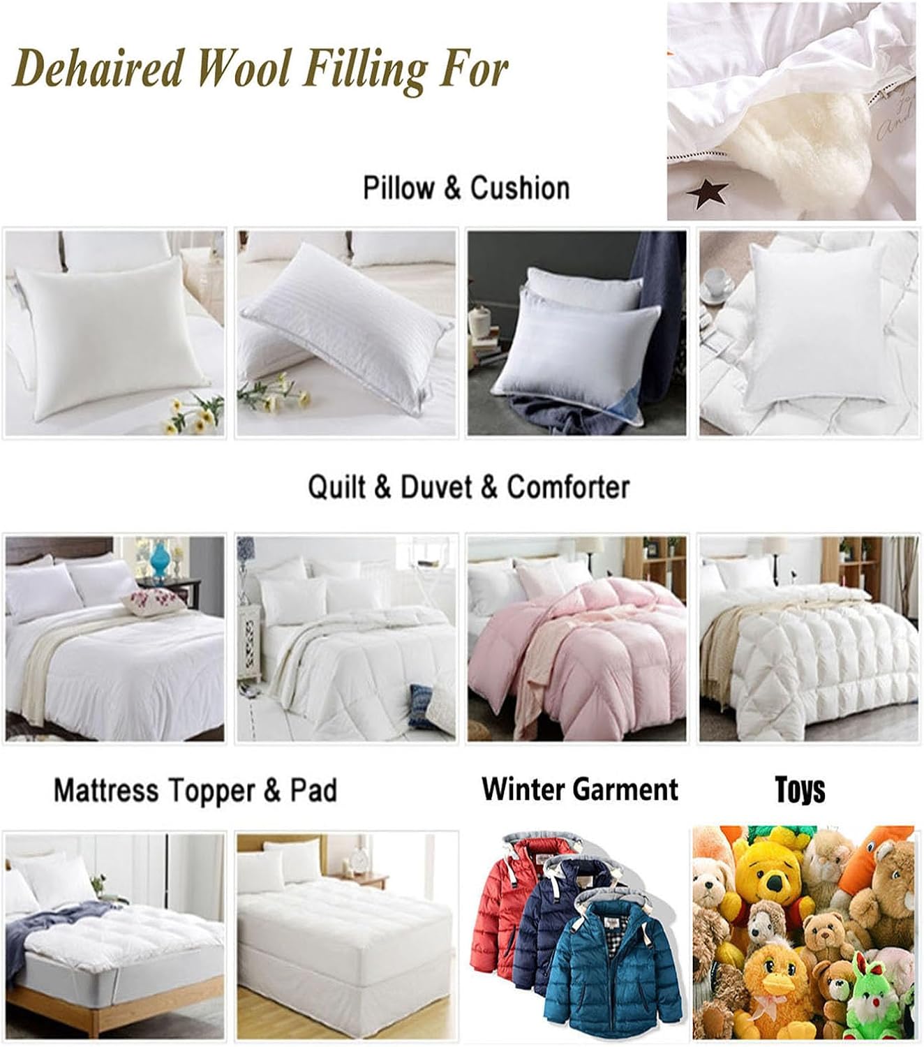 Wool Stuffing, Sheep Wool Filler, Organic Wool Filling, Animal Fiber, 1 Pound/Bag