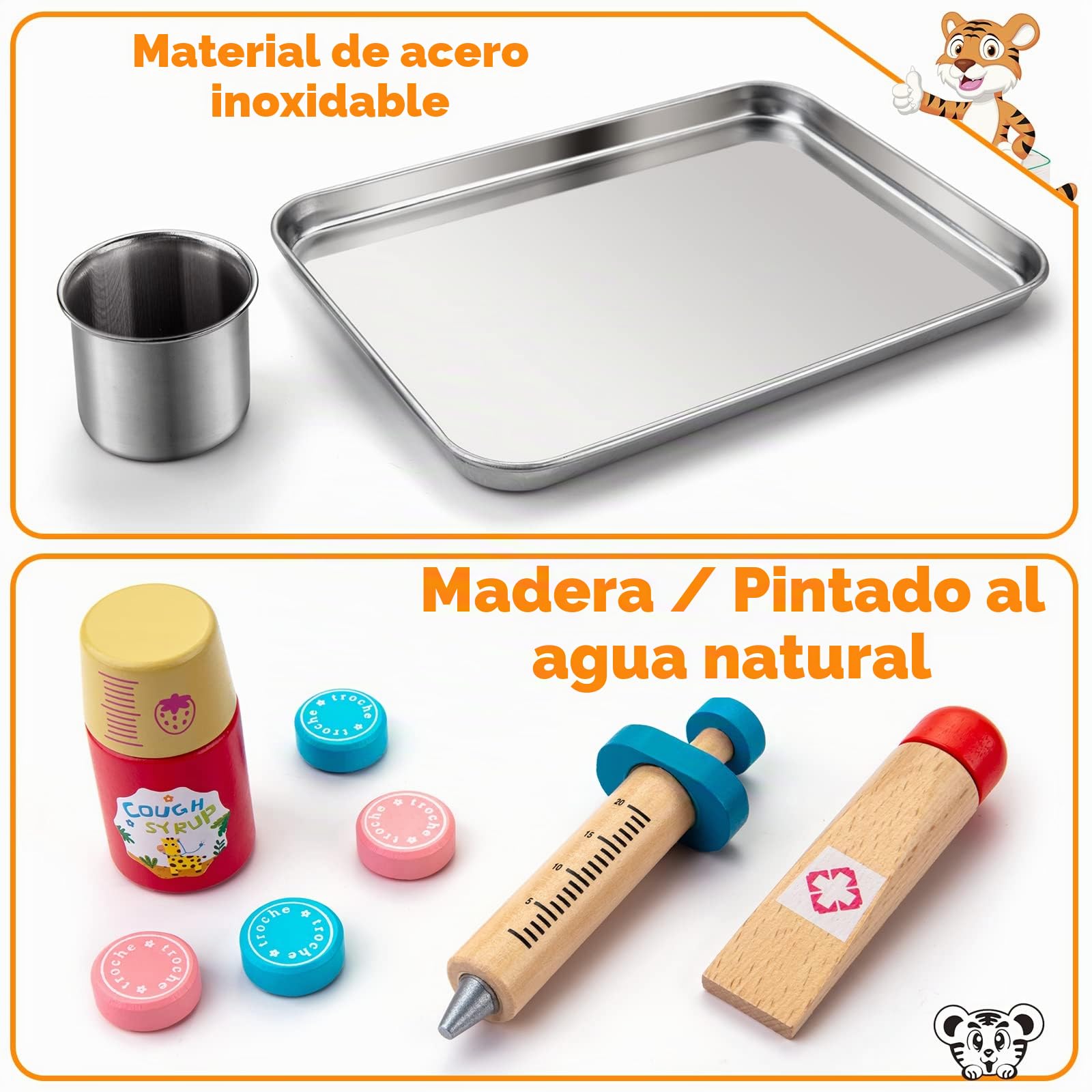 Sundaymot maletin Medico Juguete, Madera Doctora Estetoscopio Juego Herramienta de para Niños, Regalo médico a Partir de 3, 4 y 5 años