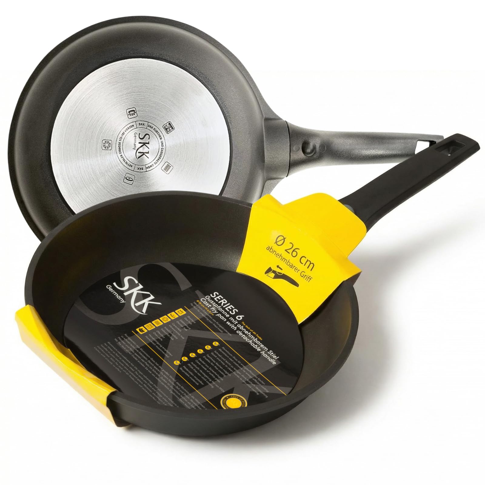 SKK 14426 Serie 6 Guss-Bratpfanne, Ø 26cm, Für Elektro- & Gasherd, Ceran- und Induktionsgeeignet, Abnehmbarer Stiel, Aluguss-Pfanne Induktion, Antihaftbeschichtet, antihaft-beschichtet