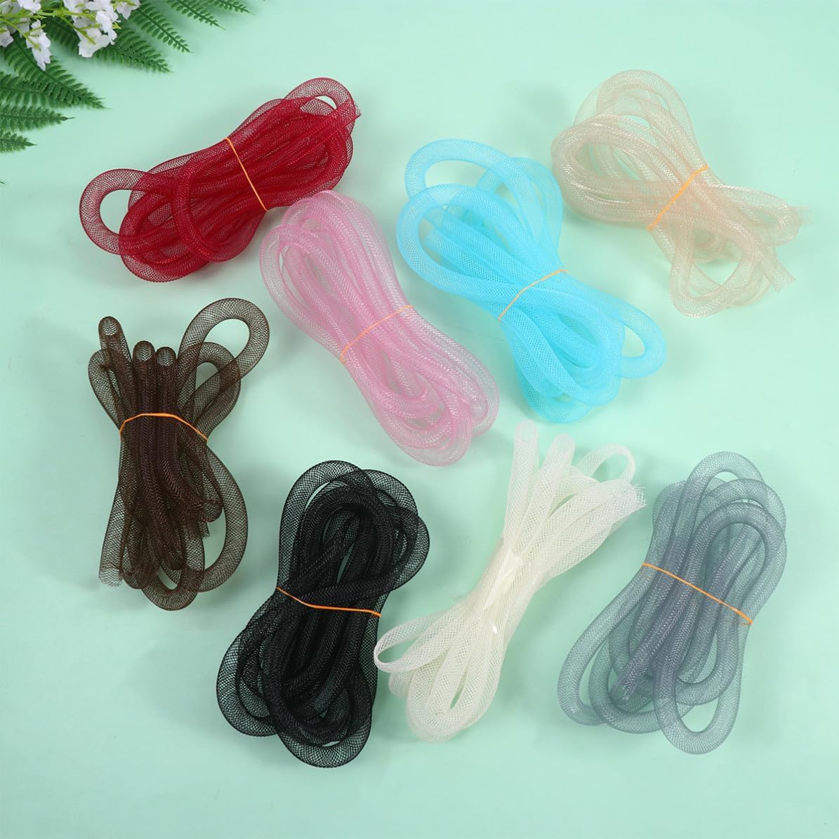 SEWACC 8mm Nylon Braid Tube Mesh Cord for Jewelry Making, 8pcs Elastic Nylon Yarn Cord for DIY Necklace and Anklet Craft Supplies Random Color