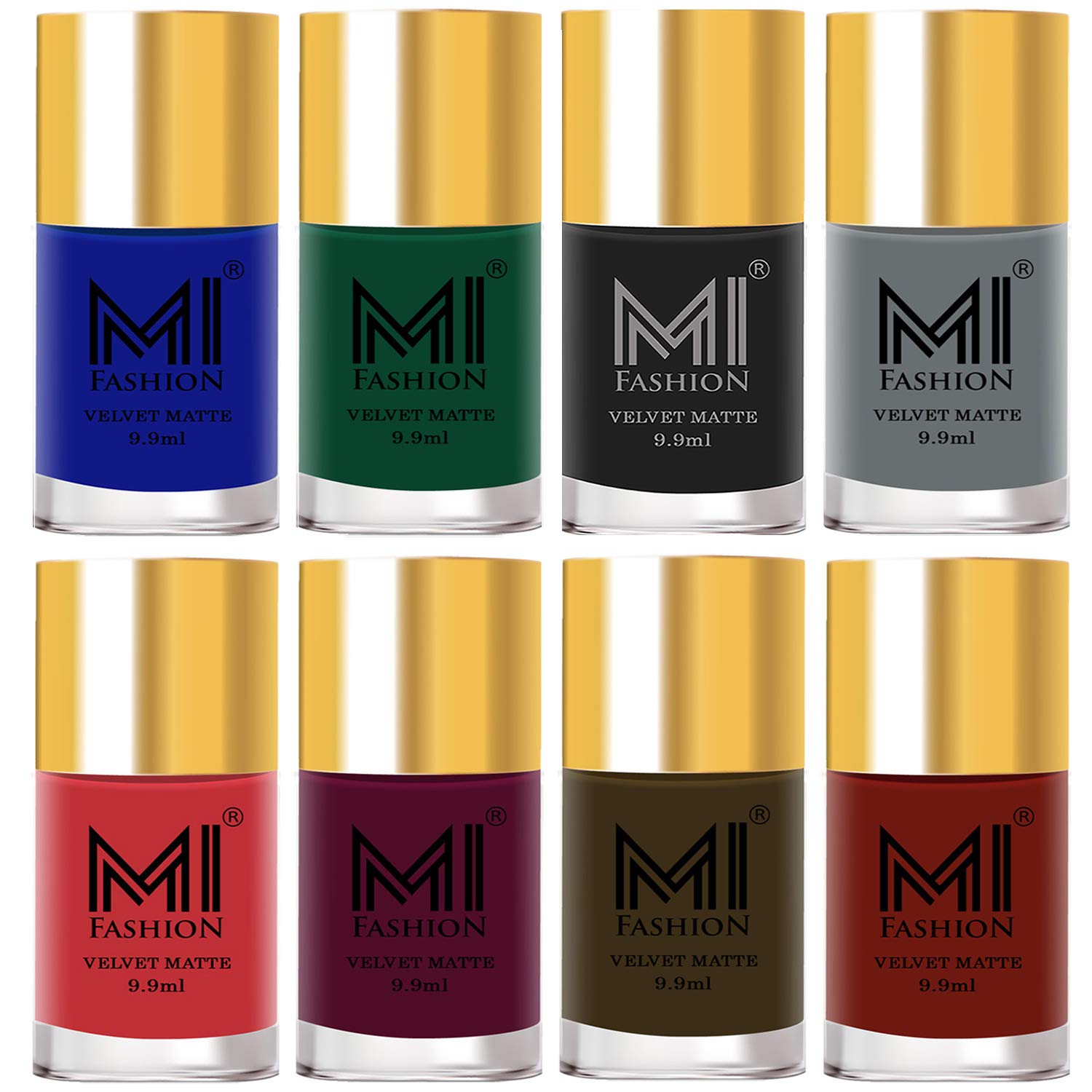 MI FASHION Velvet Matte Multicolors Nail Polish Set Lacquer (Highly Pigmented-Long Lasting) For Women Top Coat 9.9ml Each (Combo-8)-image-37