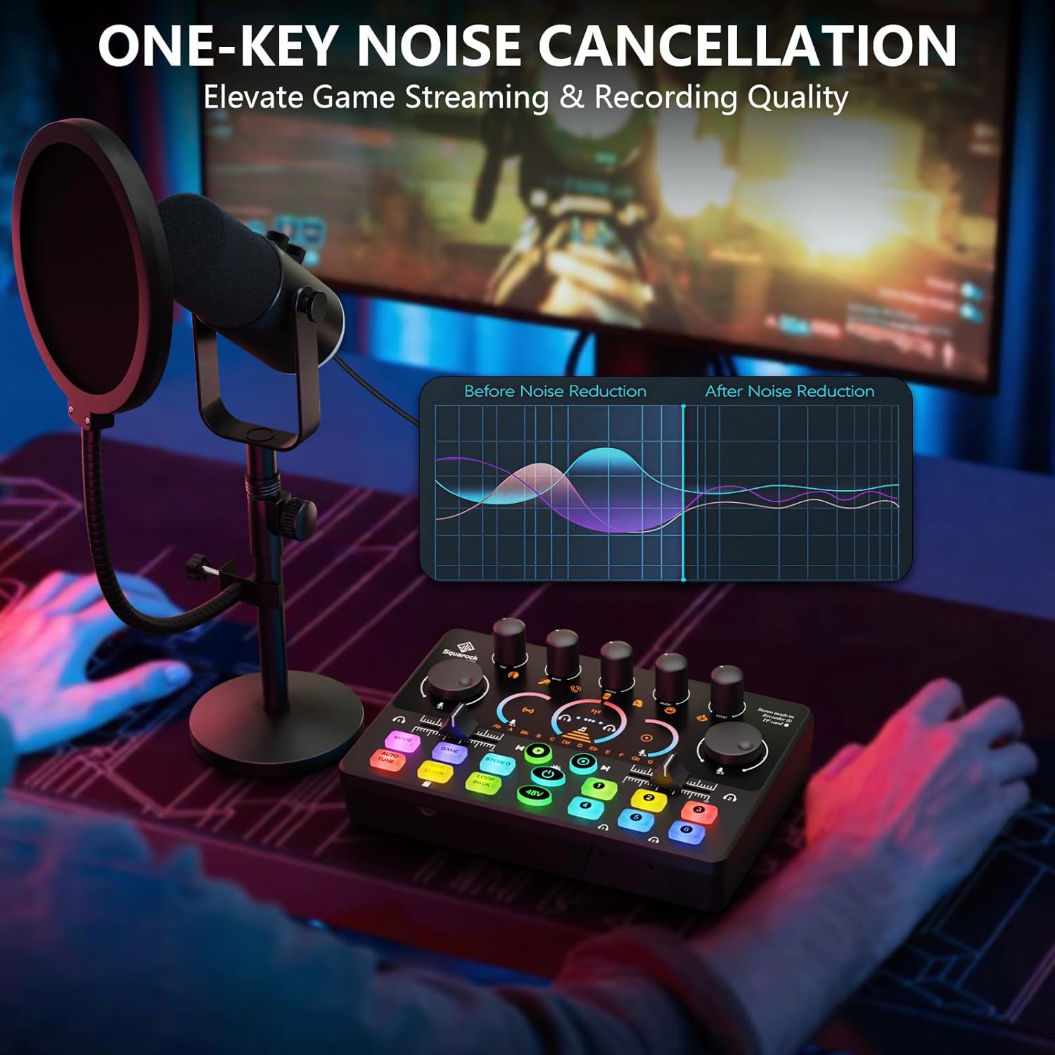 Podcast Equipment Bundle, Dynamic XLR/USB Gaming Microphone & Streaming Audio Mixer with RGB Lights, Perfect for Podcast, Recording, Video Vocal, PC - Image 4