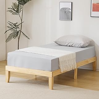Karl home 12 Inches Wood Platform Bed Frame, Twin Bed Frame, Solid Wood Foundation with Wood Slat Support,Easy Assembly No Box Spring Needed (Natural)