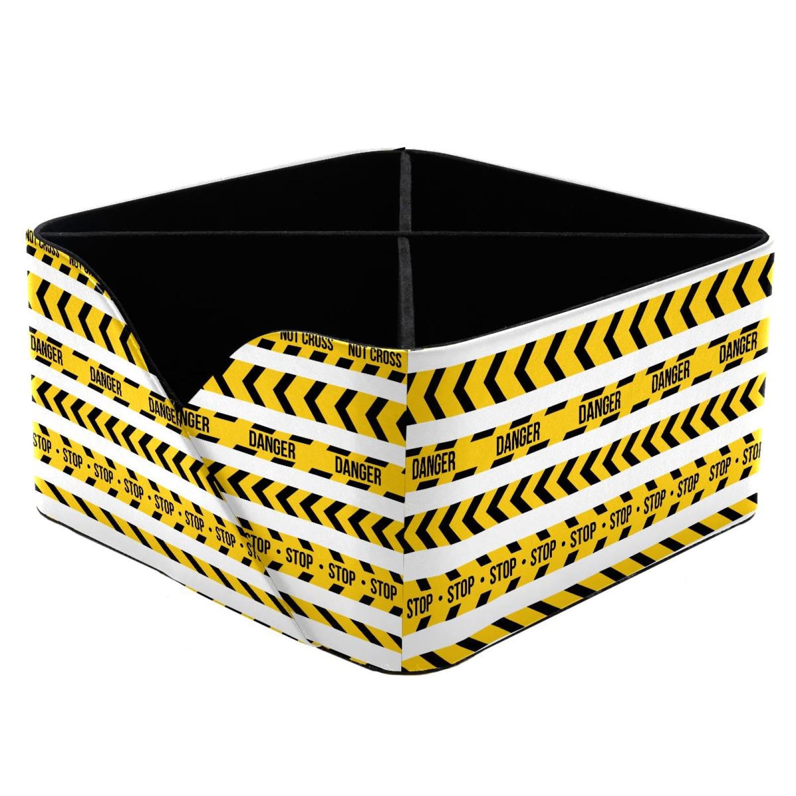 KengjuTesu Police Stripe Border Desktop Organizer Pen Holder, Rectangular Pencil Cup for Office, Study and Makeup Stations