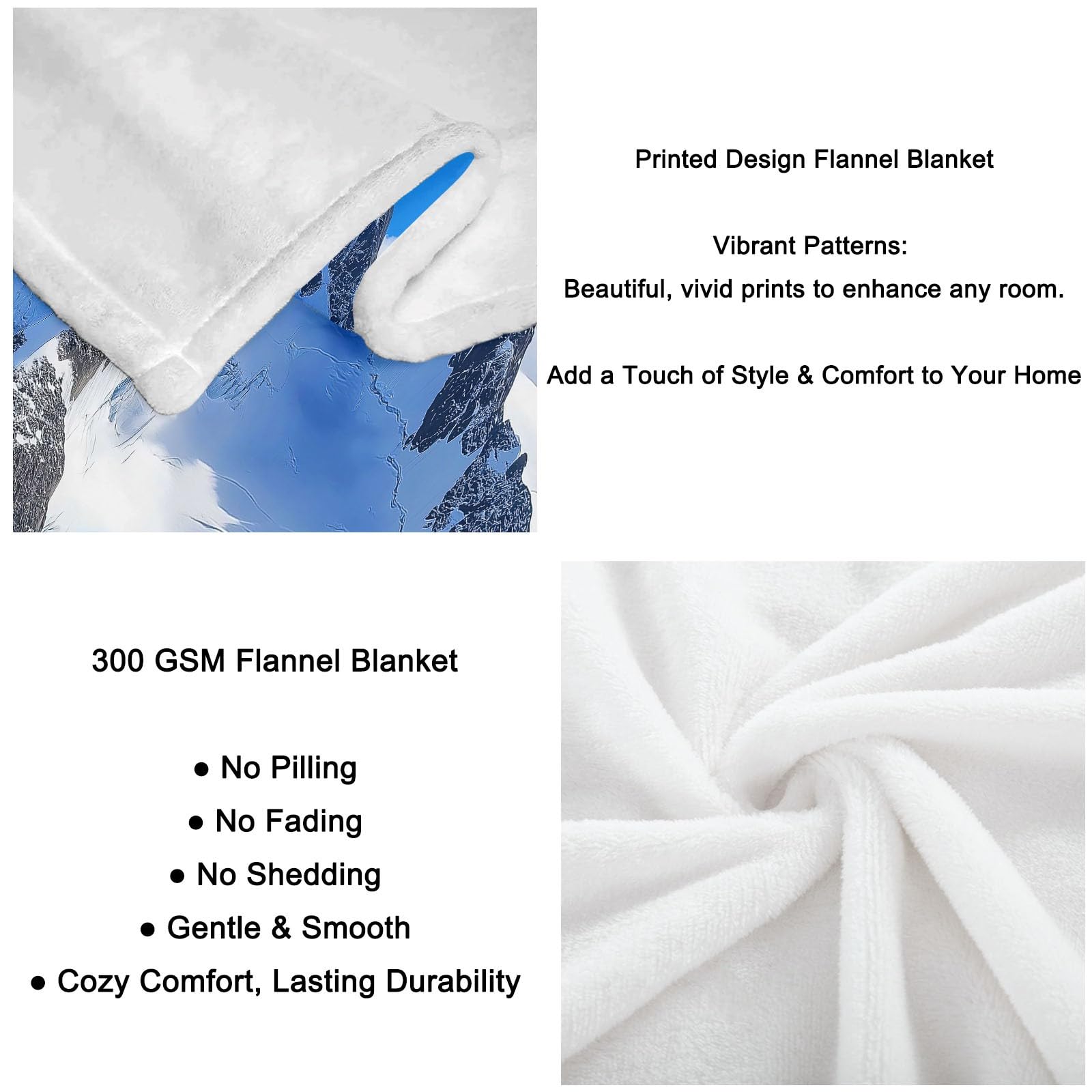 Couverture Polaire Flanelle Nature Antarctique Montagnes Enneigées Polaire Plaid, Jeté de Canapé Douillette Confortable Couverture de Lit 2 Personnes Plaid d'hiver, 220 x 240 cm Bleu