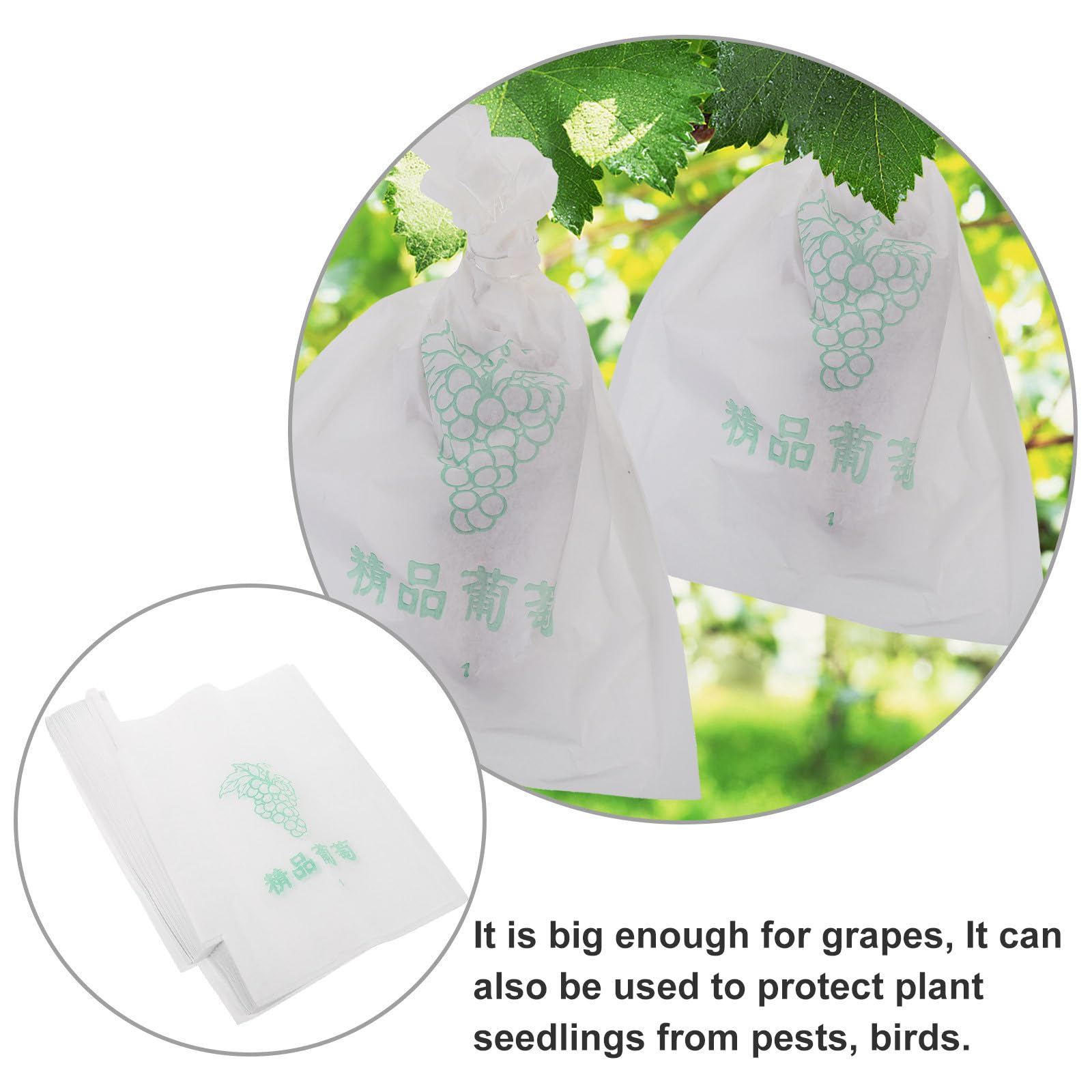 DOITOOL 100 Bolsas Protectoras de Papel Blanco para Uvas y Frutas, Bolsa Transparente para Protección contra Condiciones Meteorológicas y Aves, Adecuado para Cultivo y Jardinería