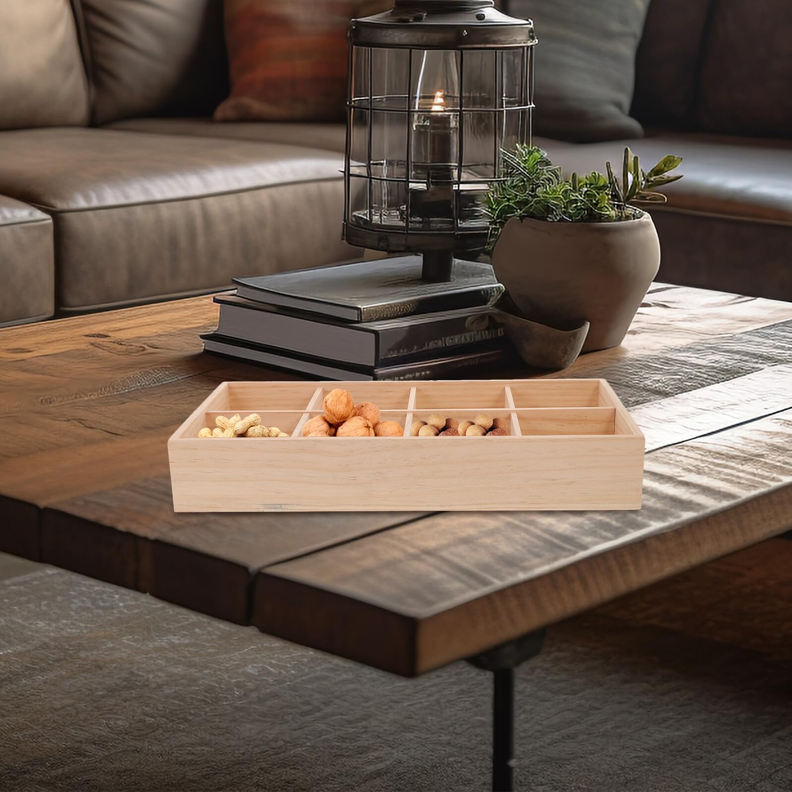 TEHAUX Holz Aufbewahrungsbox mit Fächern Multipurpose Teebeutelbox Beige Kiste mit Unterteilter Struktur für Wohnzimmer und Restaurant