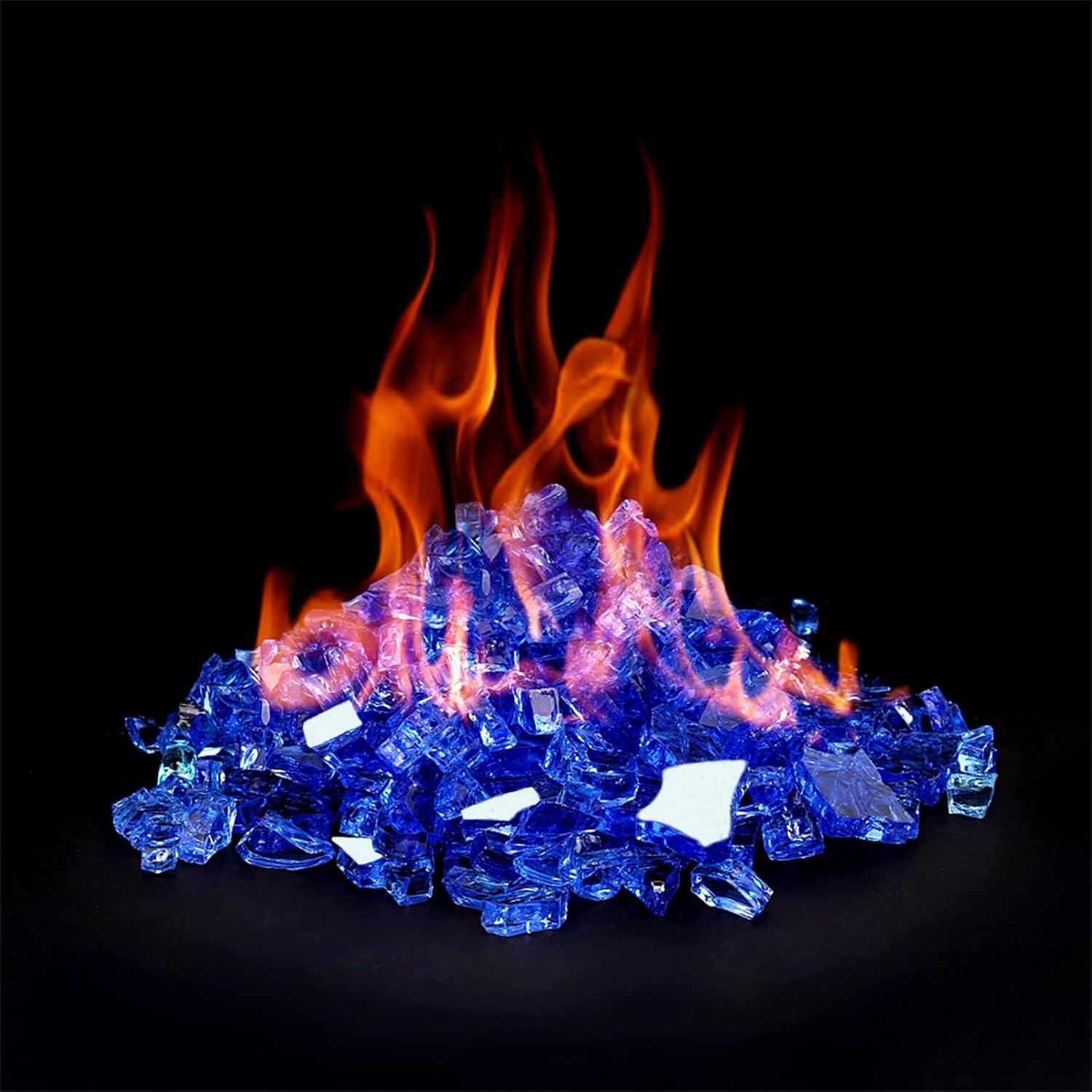 Onlyfire 10 pounds Fire Glass for Propane Fire Pit and Gas Fireplace, 1/4 Inch Reflective Firepit Glass Rocks for Fire Pit Table and Fire Bowl, Cobalt Blue
