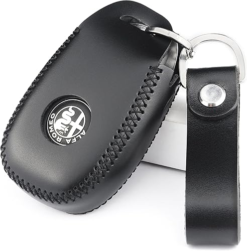 Funda para llavero de piel italiana auténtica a prueba de huellas dactilares compatible con Alfa Romeo Giulia Stelvio 4C Spider