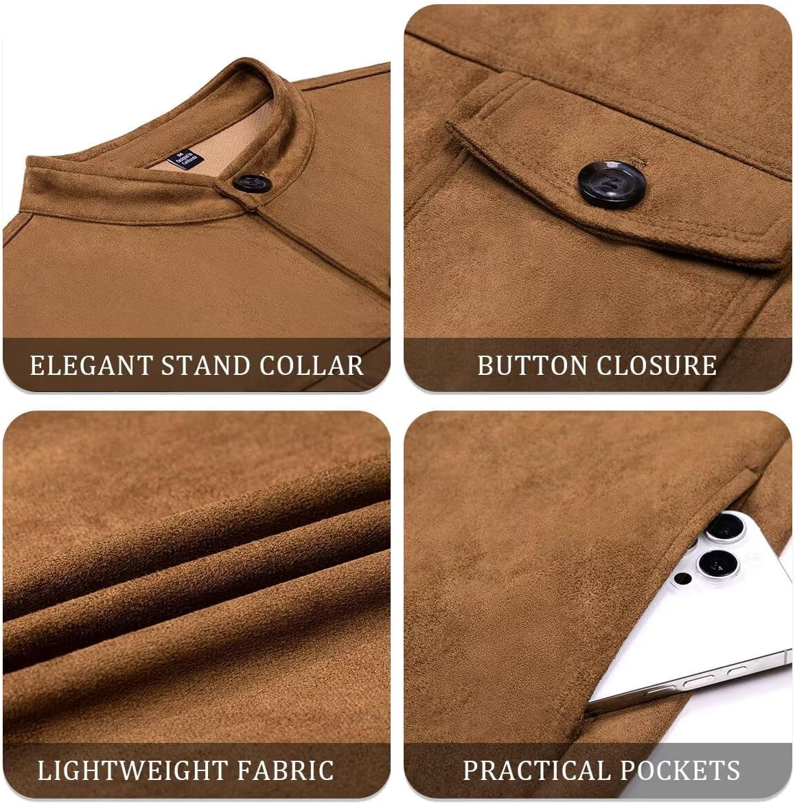 Men's Trucker Suede Jacket Lightweight Blazer Casual Sport Coat image 4