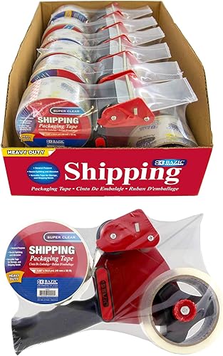 BAZIC - Pistola dispensadora de cinta resistente, 2 rollos de cinta de embalaje súper transparente, 2 pulgadas x 54 yardas, pistola de cinta de